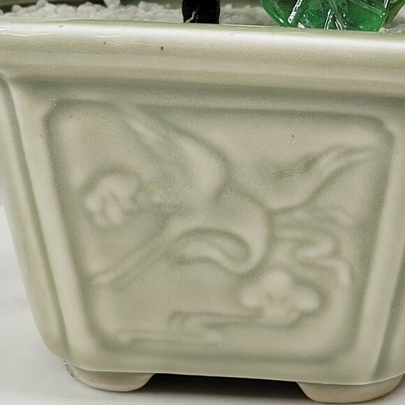 VTG Glass Faux Jade Bonsai Tree 9" Green Coral Handcrafted Art Ceramic Pot - Picture 12 of 16